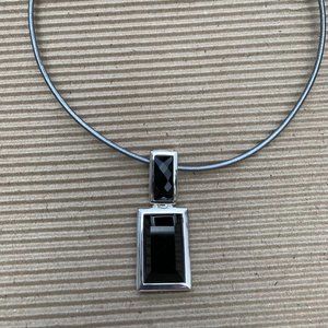 Silver & Black Onyx Pendant + Leather Cord (NWOT)